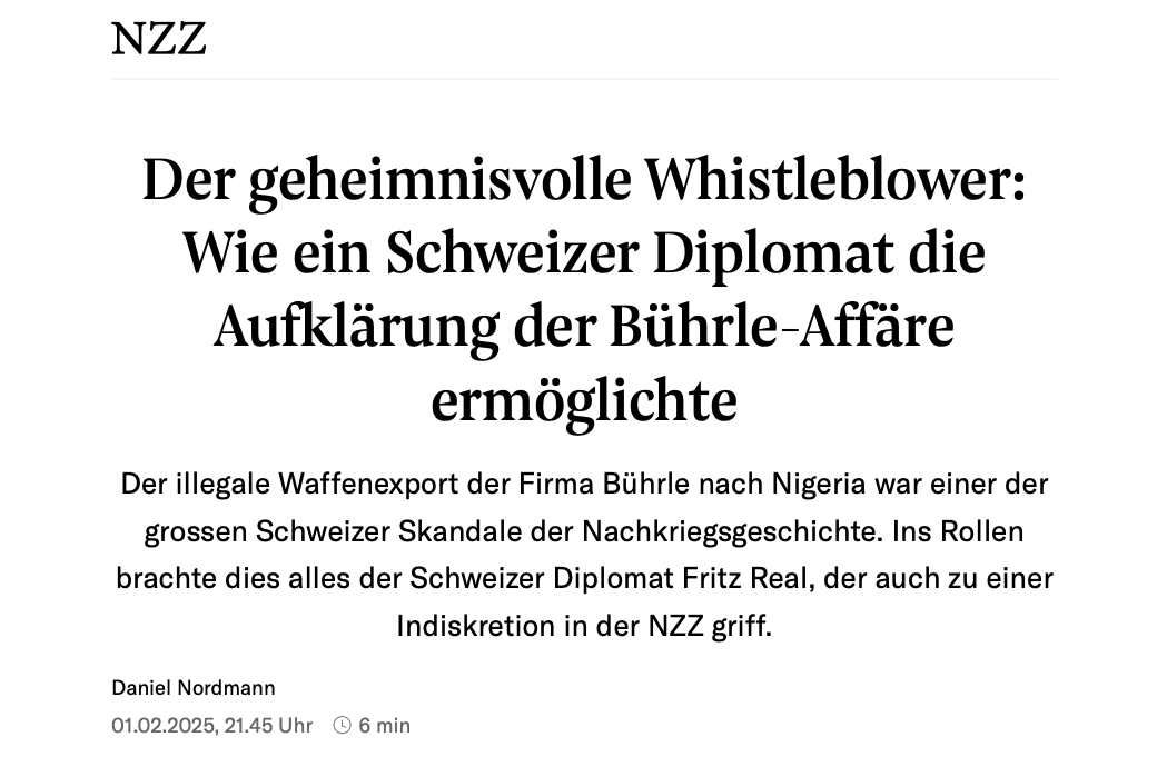 Bührle Affäre und Fritz Real - NZZ am Sonntag Online, 02.02.2025